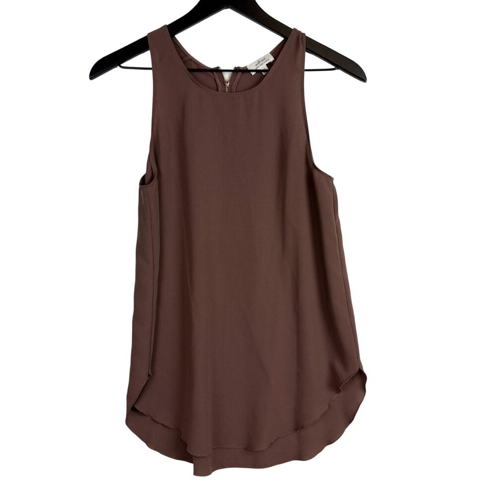 Wilfred Aritzia High Neck Flowy Tank Top Zipper Back Brown Fabric Japan - XS